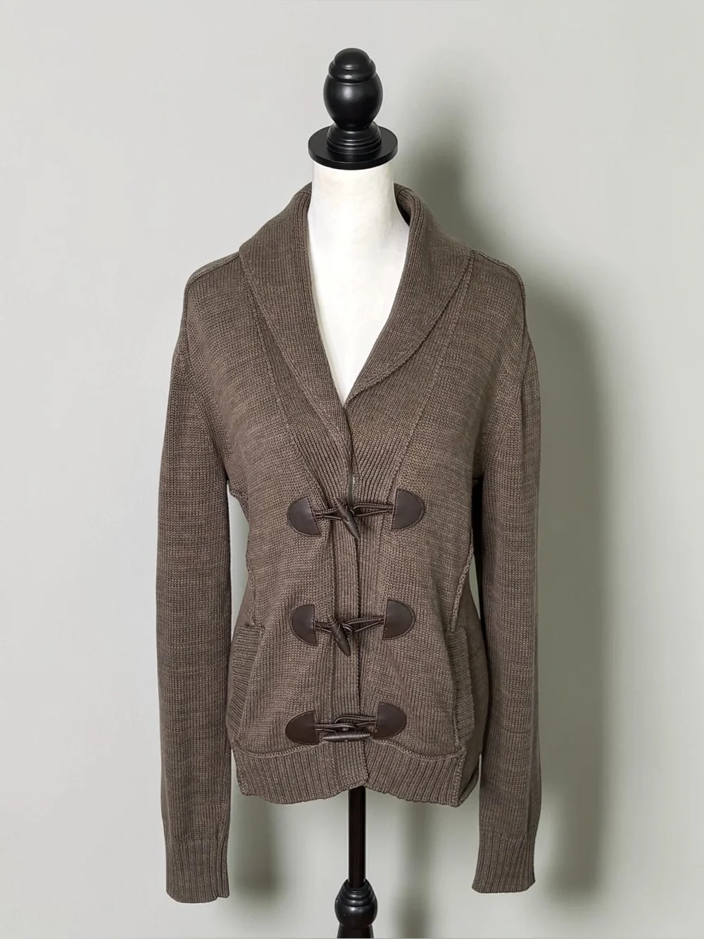 Lauren Ralph Lauren Brown Toggle Cardigan Sweater Shawl Collar Knit Casual XL